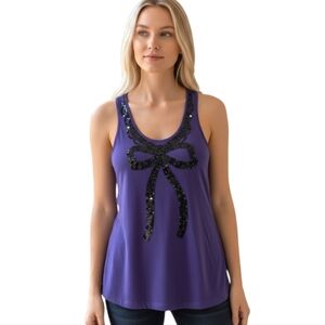 INC International Concepts Sequin Bow Tank Top Small Y2K Casual